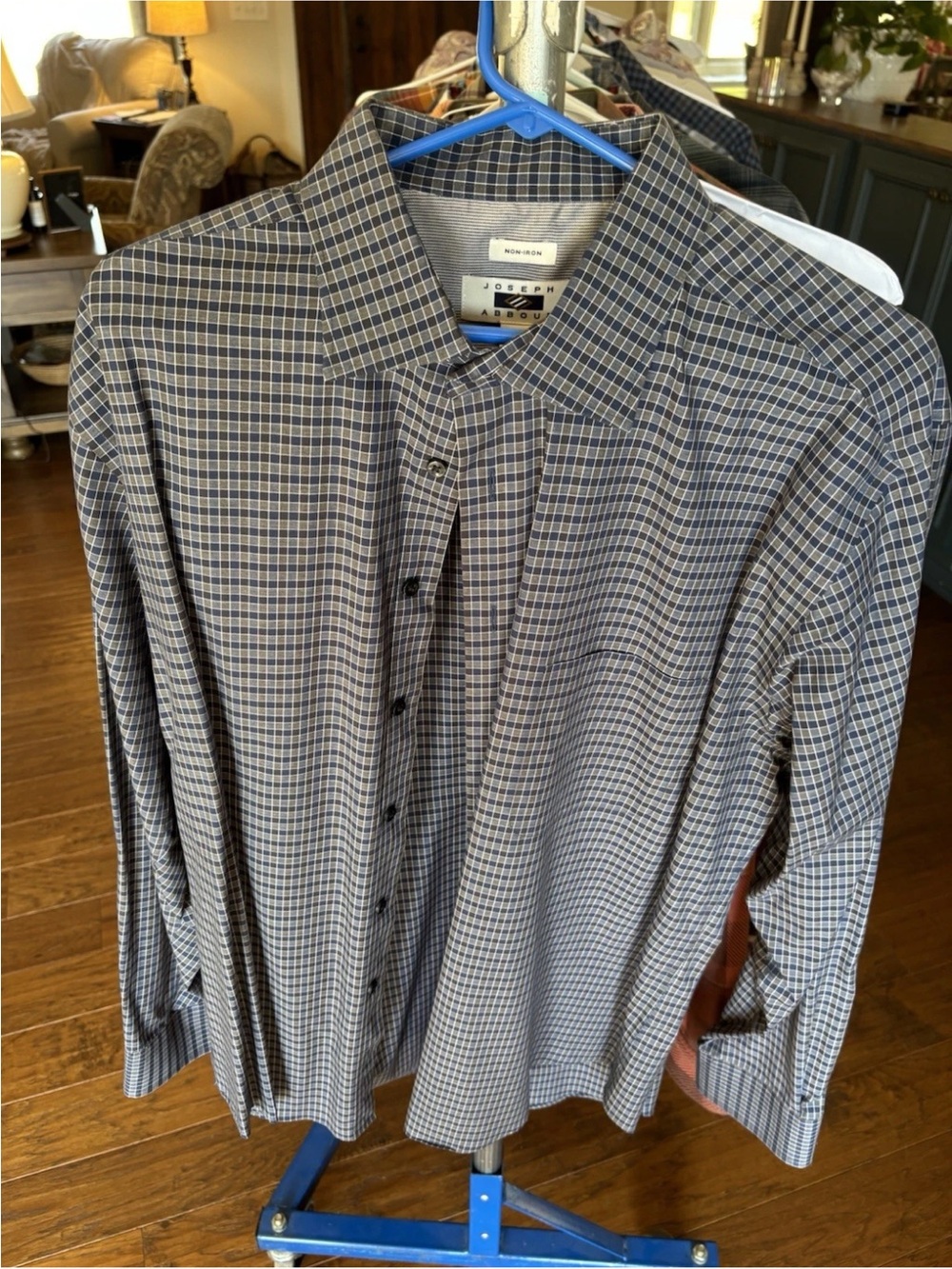 Jos. A. Bank Men's Navy and Gray Checked Dress Shirt